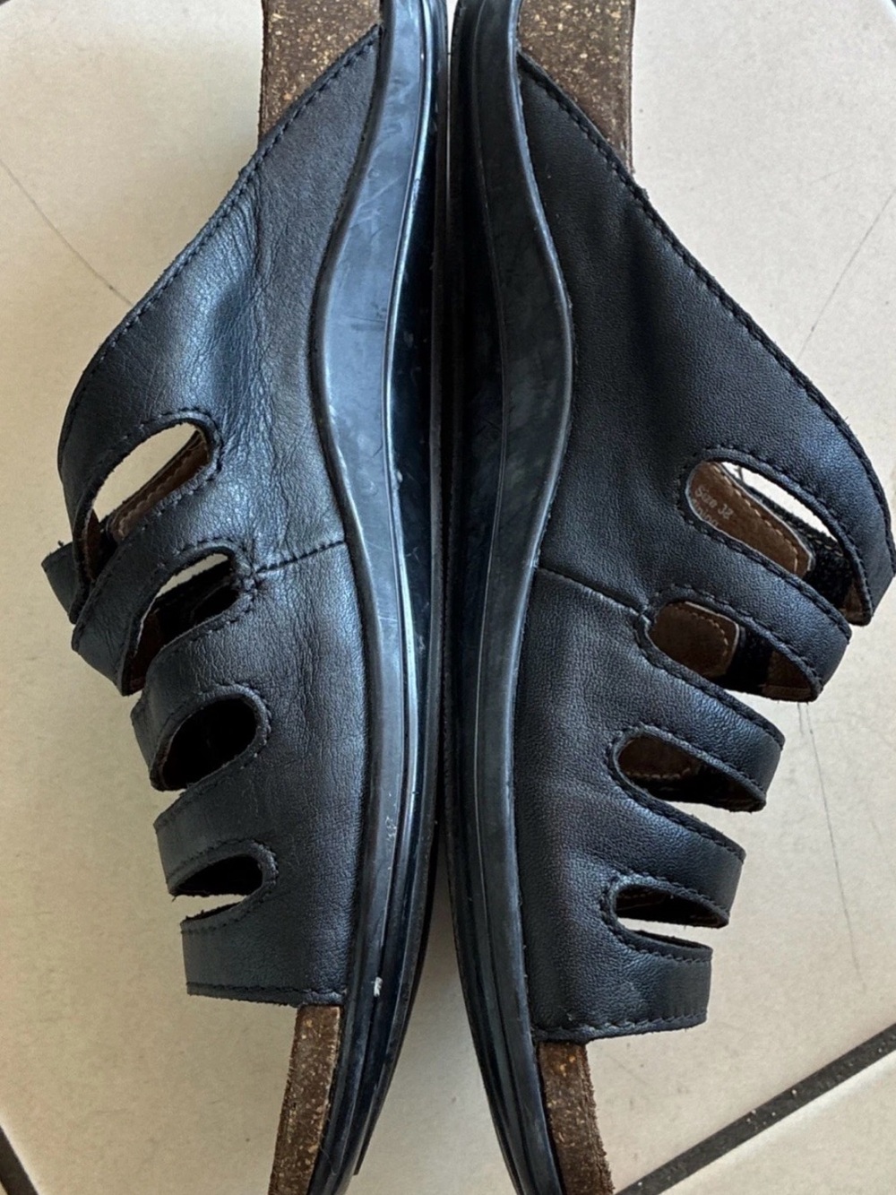 Dansko Janie Sandals Women's EU 38/US 7.5-8 Black Leather Cork Slides Silver EUC - Picture 5 of 9